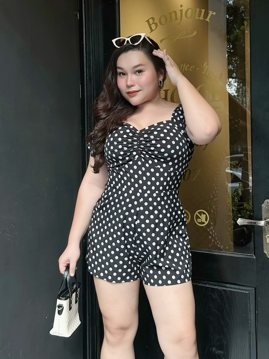 Jumpsuit Lilly Chấm Bi Nhún Ngực