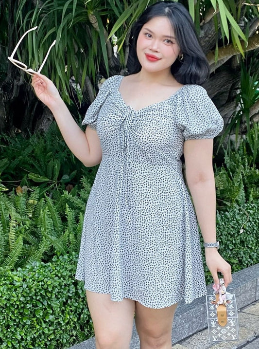 Đầm Xòe Maisie Pastel Hoa Li Ti Đính Nơ Ngực Tay Bồng